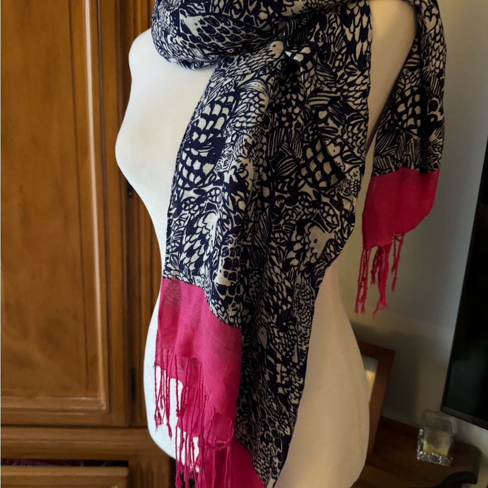 Lilly Pulitzer Navy & Hot Pink Patterned Womens Scarf